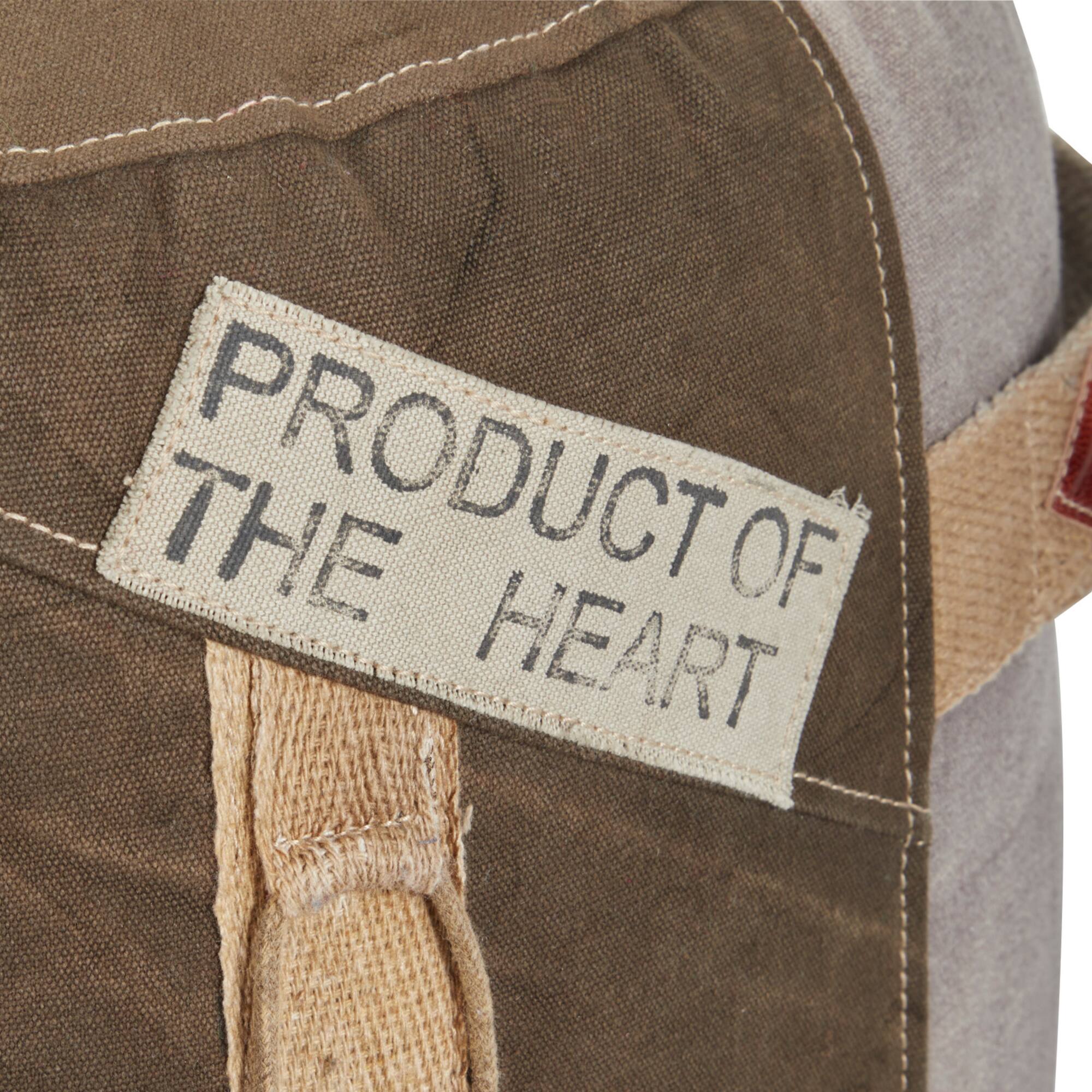 Brown Canvas and Leather Rustic Pouf, 19" x 17" x 17"